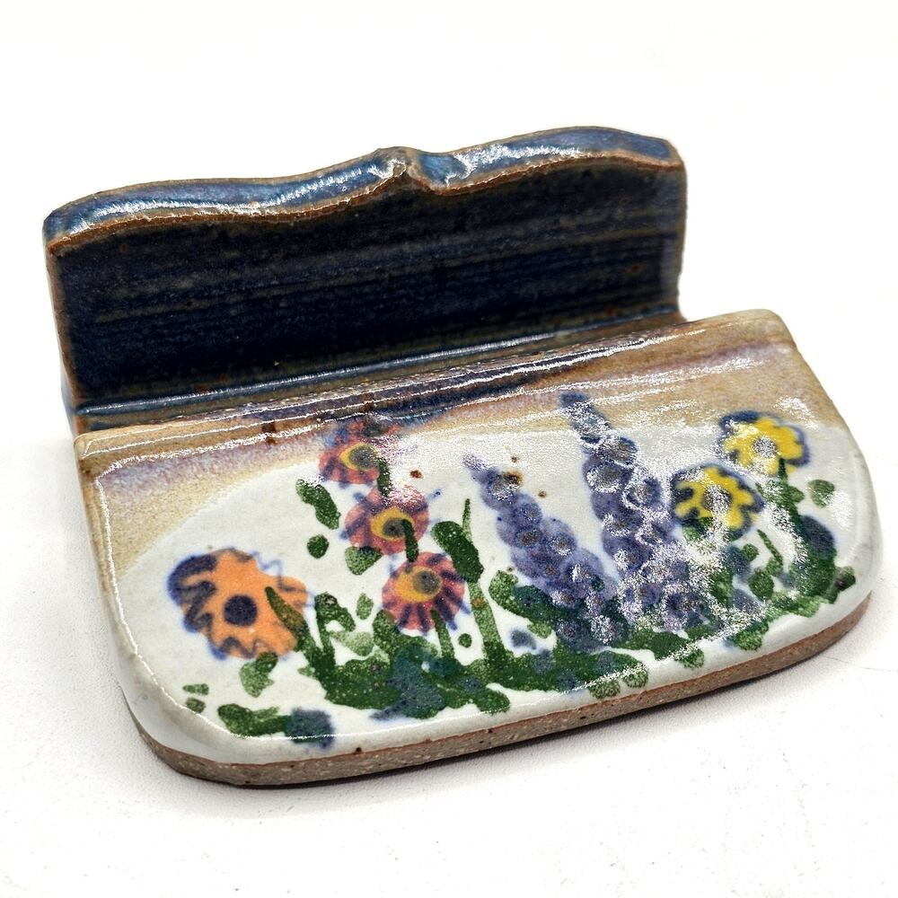 Handmade Floral Pottery Holder Multicolor Rustic Office Desk Organizer